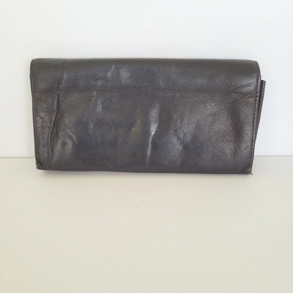 Katharine Hamnett London Wallet Checkbook Brown Soft Silk Leather Rustic Damaged